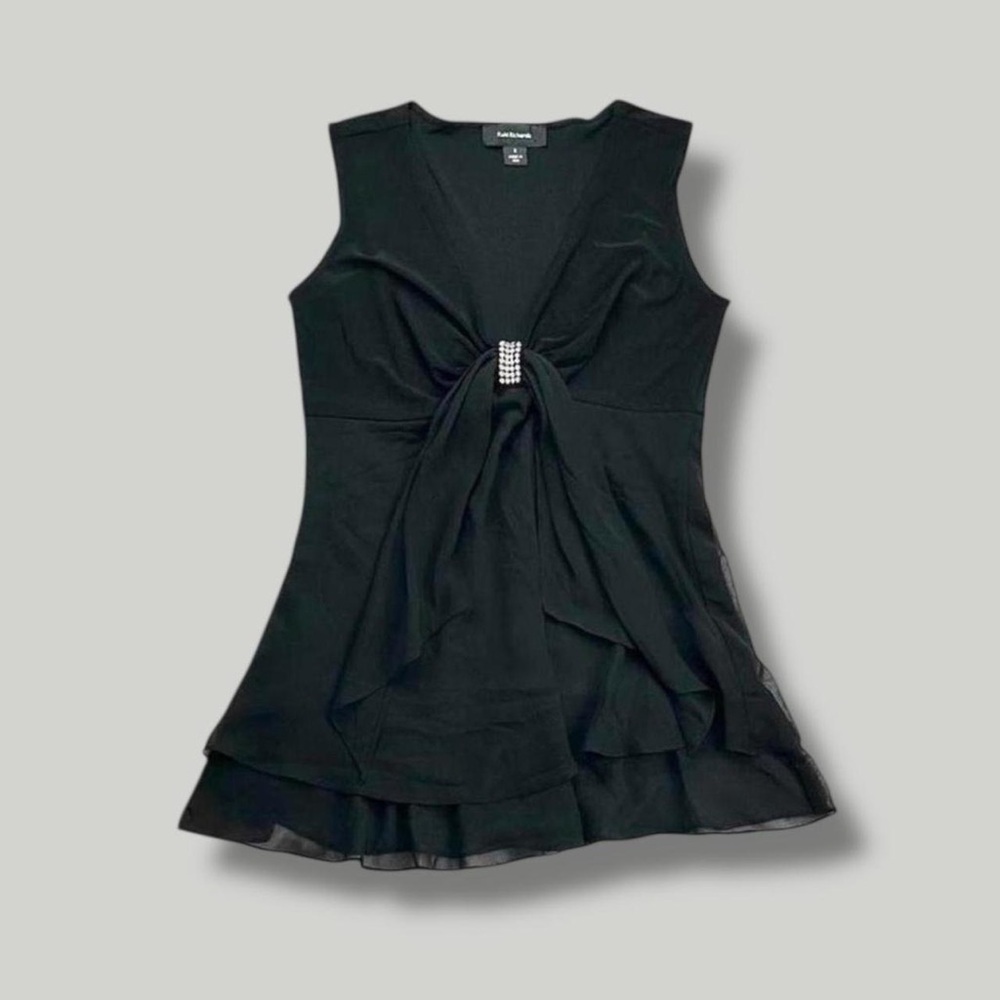 R&M Richards Vintage Y2K Black Chiffon Sparkly Rhinestone Babydoll Tank Top 6